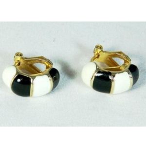 Tiny 1/2" Black & White Enamel Clip Earrin…